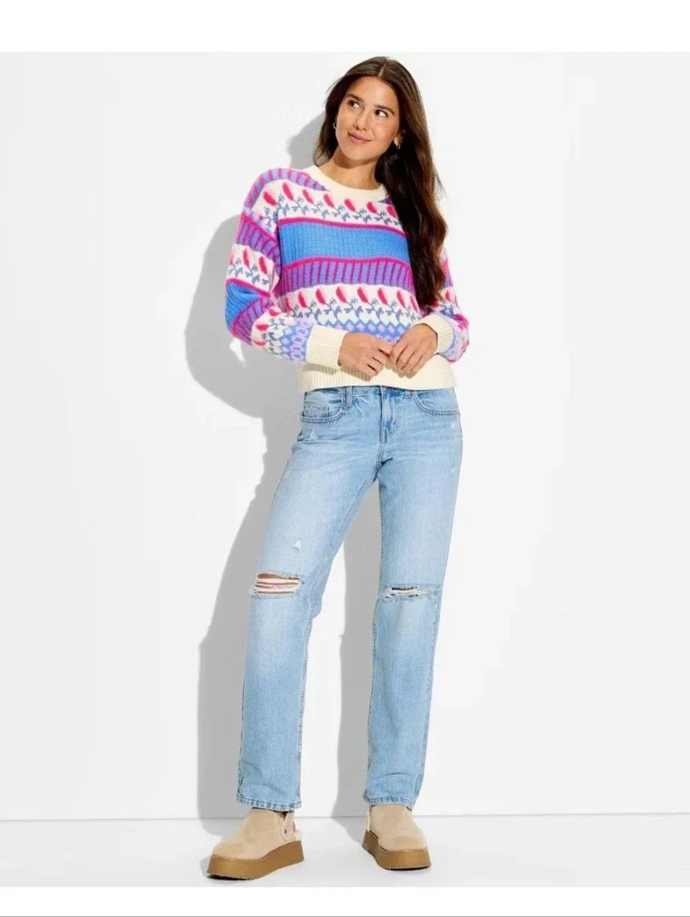 Wild Fable Women's Pullover Sweater, Multicolor Floral SIZE L